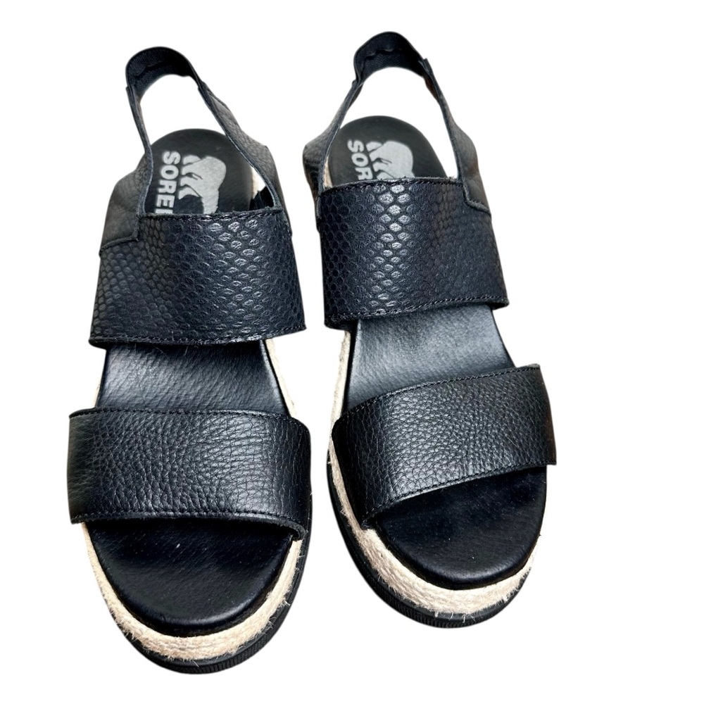 Sorel Joanie II Slingback Espadrille Wedge Sandals Black Leather SZ 7 - Picture 6 of 16
